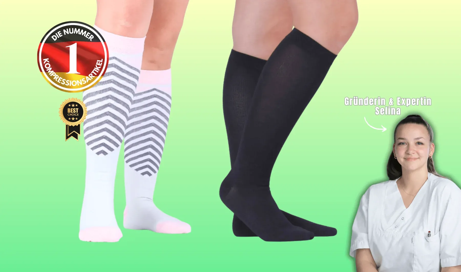 Frauen tragen stylische VEIN UP Kompressionsstrümpfe in verschiedenen Farben.