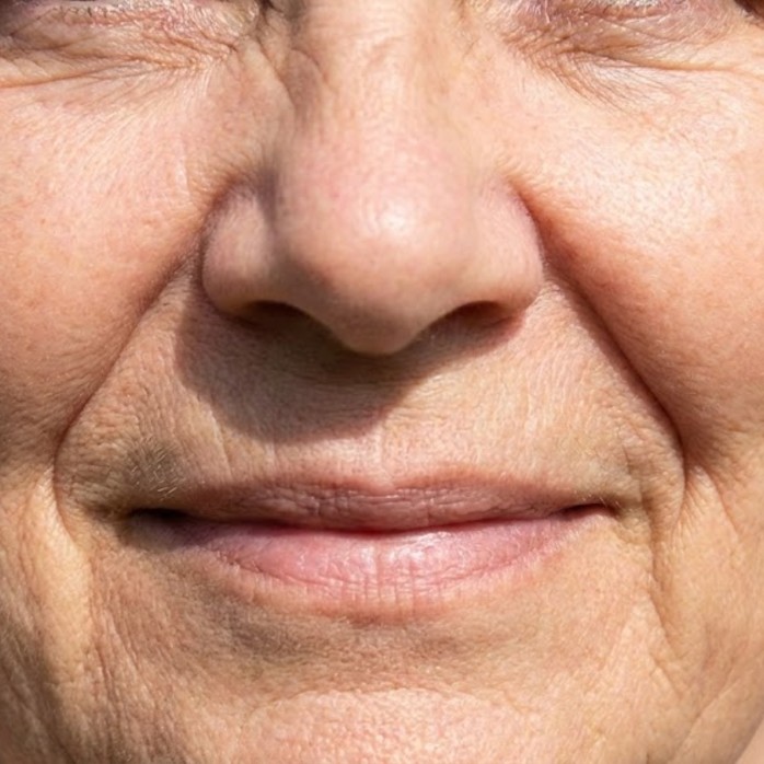 Deep lines from nose to mouth (parentheses)