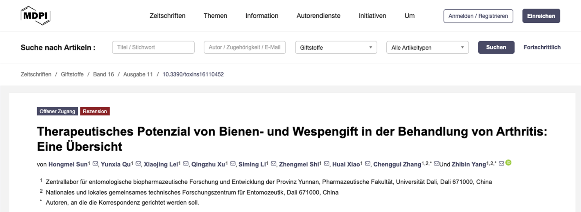 Studie Bienengift