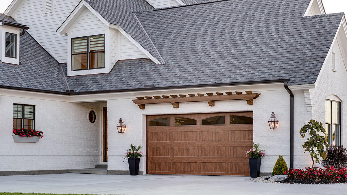 A house with a new garage door